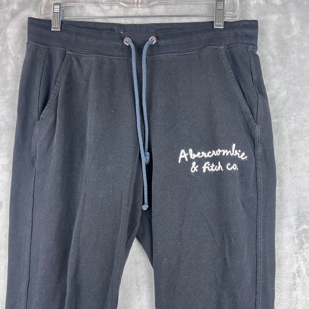 Abercrombie & Fitch Mens Medium Black Fleece Jogger Sweatpants Embroidered Logo - Picture 3 of 10
